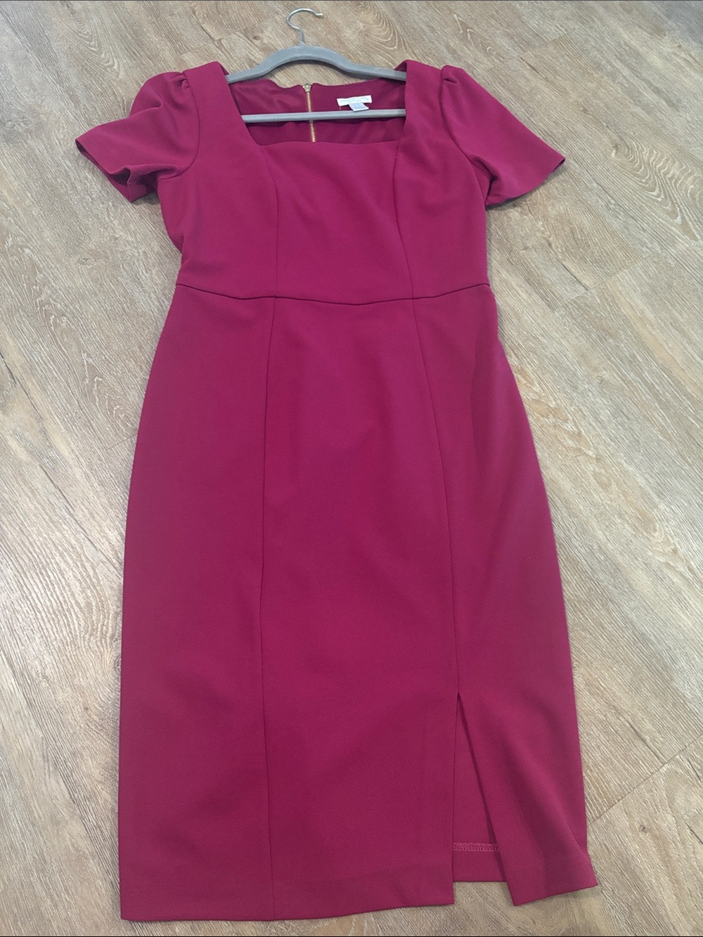 London Times Burgundy Square-Neck Midi Dress